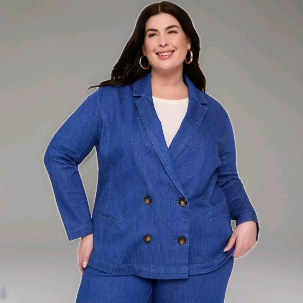 New Lane Bryant Denim Blazer Jacket Plus Size 14 Pockets Stretch